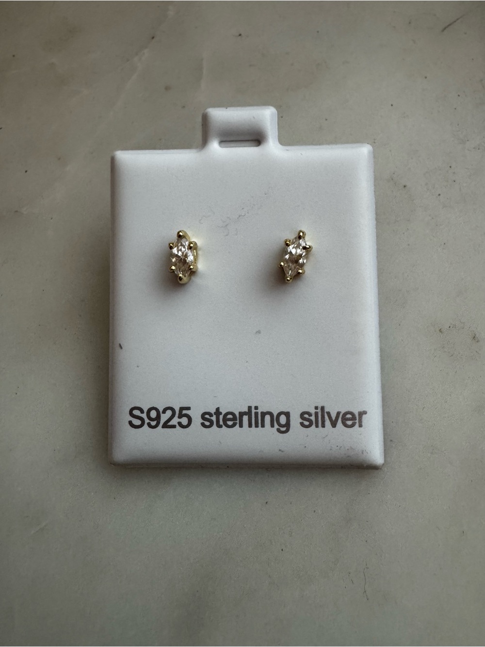 New Moissanite Yellow Gold Plated Sterling Silver Marquise Stud Earrings